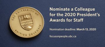 2020 UBC President’s Awards for Staff: call for nominations